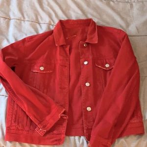 AE Distressed Red Denim Jacket